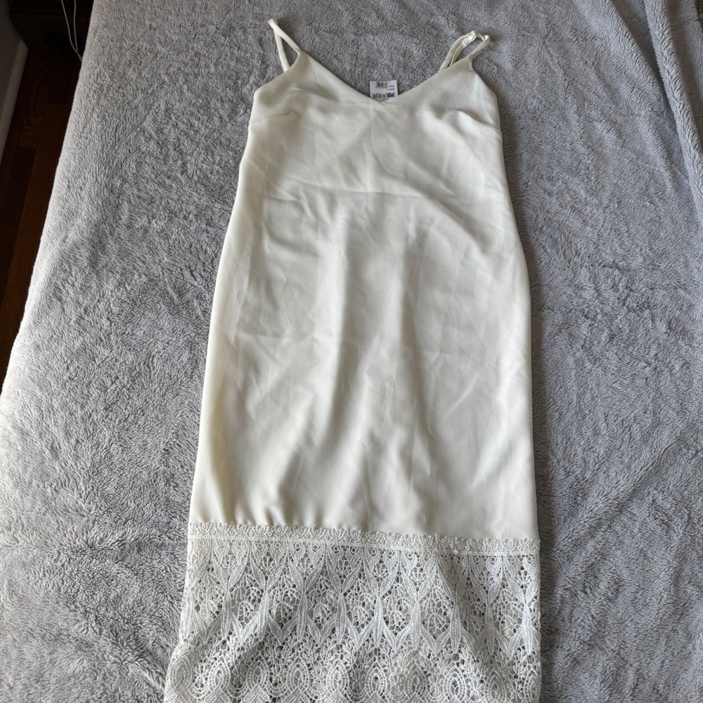 NWT June & Hudson White Lace Slip Dress Midi V Neck Minimalist Chic XL